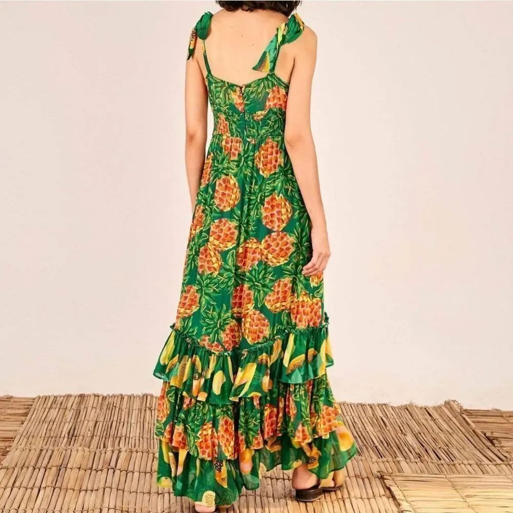 NWT FARM RIO Pineapple Galore Smocked Waist Maxi Dress L - Picture 8 of 11